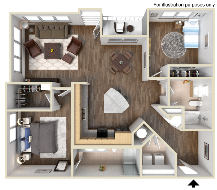 Floor plan for 2 beds, 2 baths, 1156 sqft